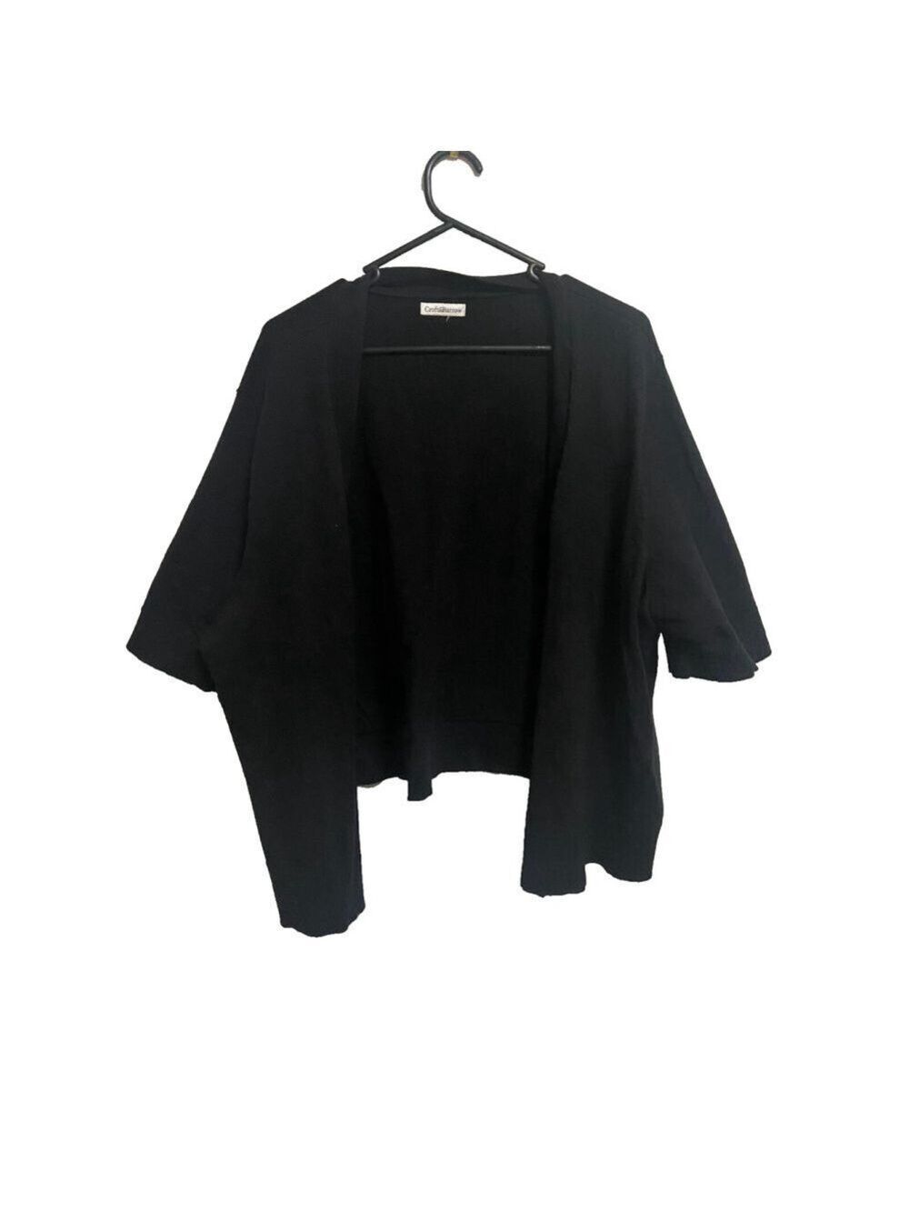 Croft & Barrow Sweater Cardigan Size L Black Knit Open Front Short Sleeve